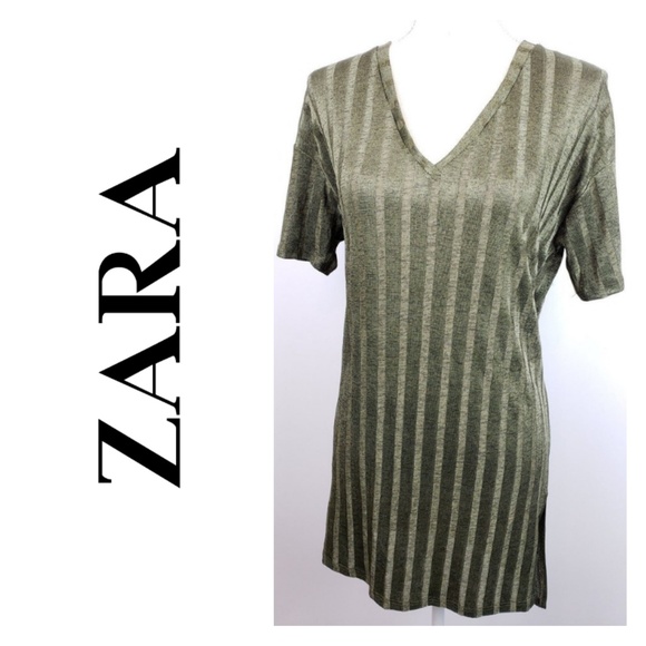 Zara Dresses & Skirts - Zara Dress Green See Through Striped Loose Fit